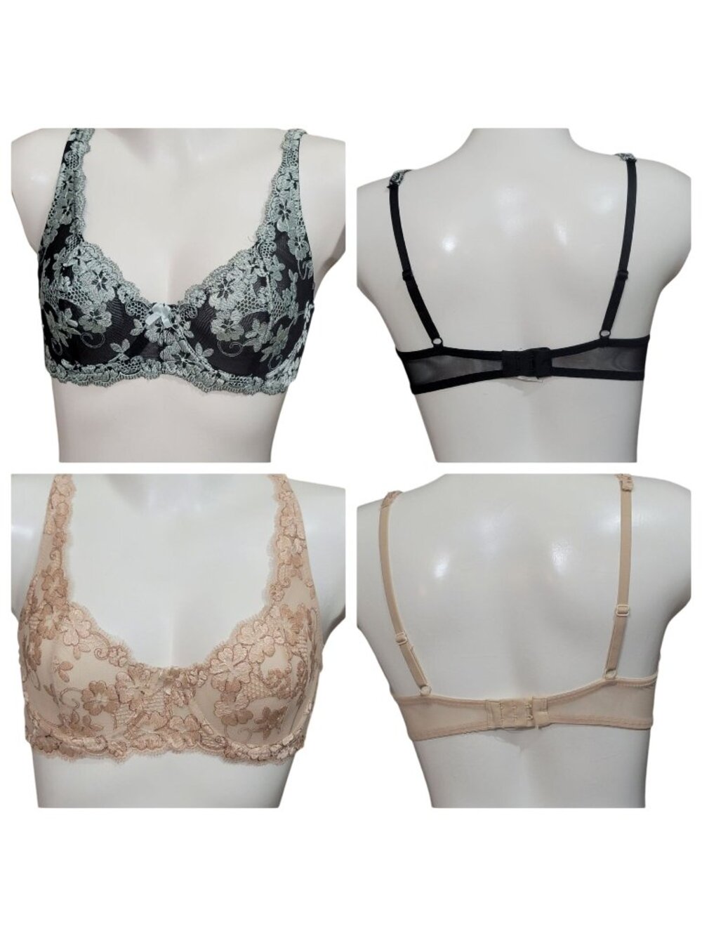 Bra Set of Two Black Nude 34C Embroidered Mesh Lace